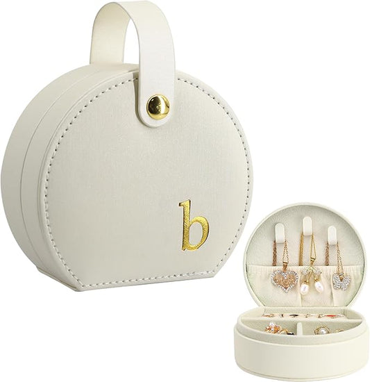 COLLECTIVE HOME - Travel Jewelry Case, Elegant Half-Moon Design with Gold Monogram, Detachable Handle, Personalized Accessory Organizer, Gift for Fashion-Forward Women and Teens (b)