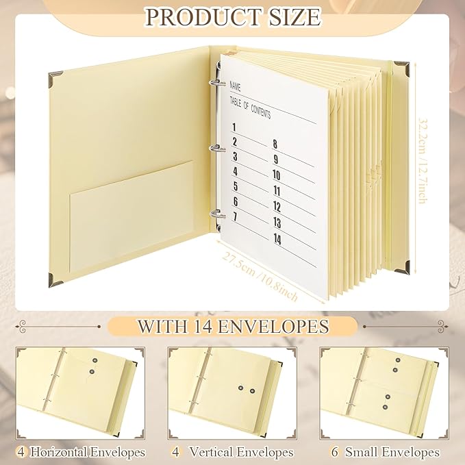 Marspark 3 Rings Important Document Organizer with Labels, Family Document Organizer Binder, Expanding File Folder for Important Papers, Letters, Birth Certificates, Photos, Passports(Yellow)