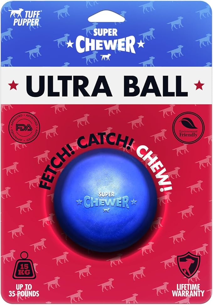 SuperChewer Tough Dog Ball Toy | Lifetime Replacement | Strong Natural Rubber | Great Dog Fetch Toy | Chew Toys for Dogs | Ultra Durable Chew Toys for Aggressive Chewers | Large Breed Tested