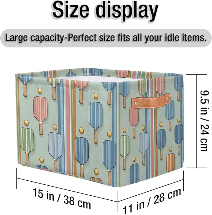Cubes Storage Baskets,Pickleball Sport Foldable Storage Box,Waterproof Open Shelf Organizer Bin for Kid Clothes Toy Empty Gift Baskets