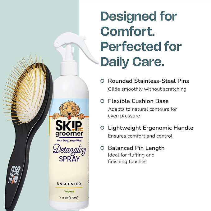 Pin Brush for Dogs, No-Scratch Rounded Pins, Gentle Detangling & Fluffing Brush for All Coat Types, Flexible Cushion Base, Ergonomic Handle for Daily Grooming