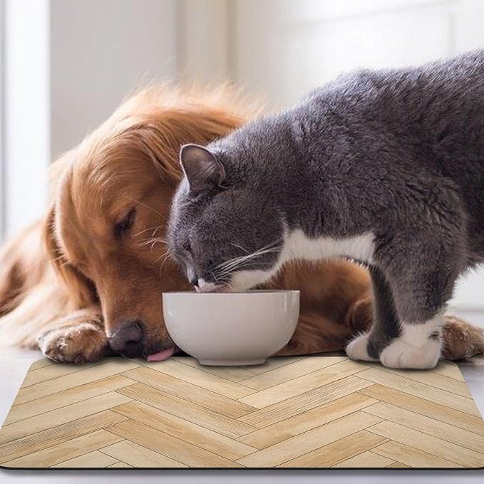 Dog Food Mats for Floors Waterproof, Dog Cat Water Bowl Mats Pet Feeding Absorbent Mat Dog Cat Pet Placemats for Food and Water Wood 24 * 32 inch