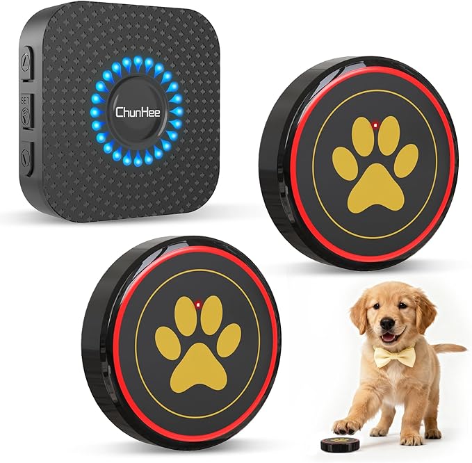 ChunHee Dog Door Bell for Potty Training – Wireless Doggie Doorbell to Go Outside, 1.6in Touch Surface, Easy for Puppy & Adult Dogs, IP55 Waterproof, 500FT Range, 55 Ringtones, Adjustable Volume