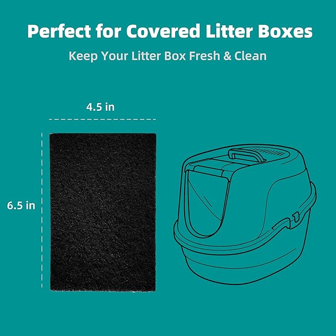 10-Pack 4.5" x 6.5" Carbon Filter Pads for Covered Cat Litter Boxes – Odor Control Replacement Liners for Enclosed Litter Systems