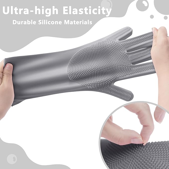 Maiiu Pet Grooming Gloves—Heat Resistant Dog Washing Gloves with High-Density Teeth, Dog Bath Scrubber with Enhanced Five Finger Design, Silicone Gloves for Dogs and Cats Bathing, Massage (Gray)