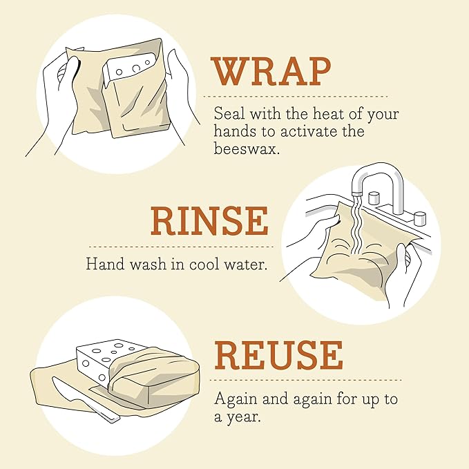 Bee's Wrap Beeswax Wraps for Food - Made in USA Reusable & Organic Food Wraps, Sandwich Wrap & Bowl Covers - Eco-Friendly Alternative to Aluminum Foil & Plastic Wrap, Fresh Fruit 3 Pack (S, M, L)