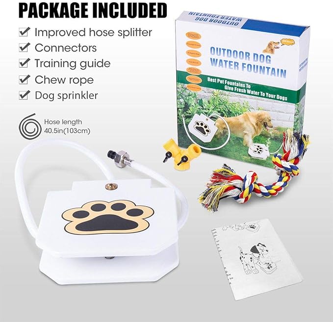 BACOENG Outdoor Dog Pet Water Sprinkler Easy Activated Dog Water Fountain Toy with Molar Rope, Upgrade Premier Valve Set (We Copper VS Others Plastic)