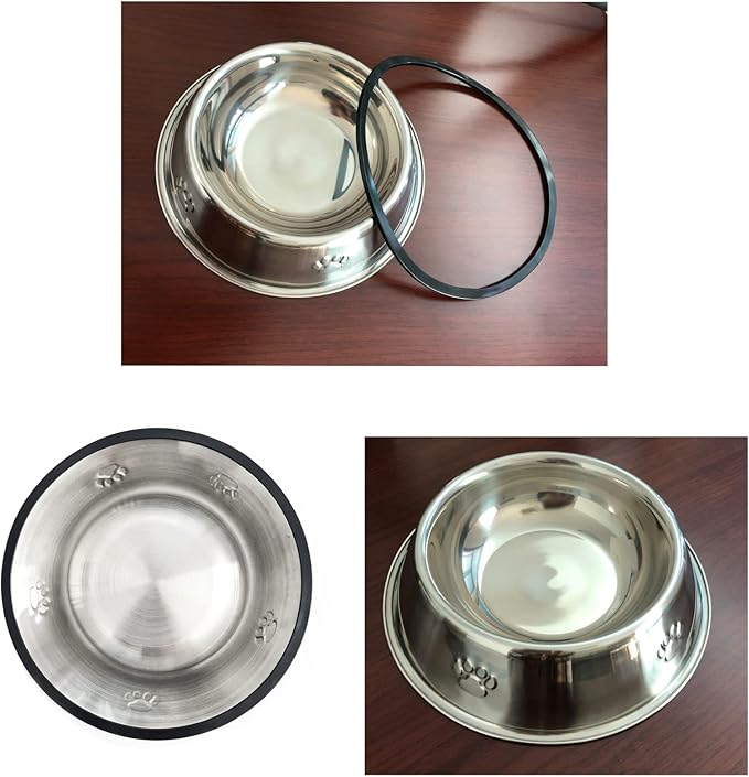 YUDANSI 2 Stainless Steel Dog Bowls, Dog Feeding Dishes, Doggie Plate Food Bowls with Rubber Base, Small and Medium Pet Feeder for Food and Water (M-16.6oz)