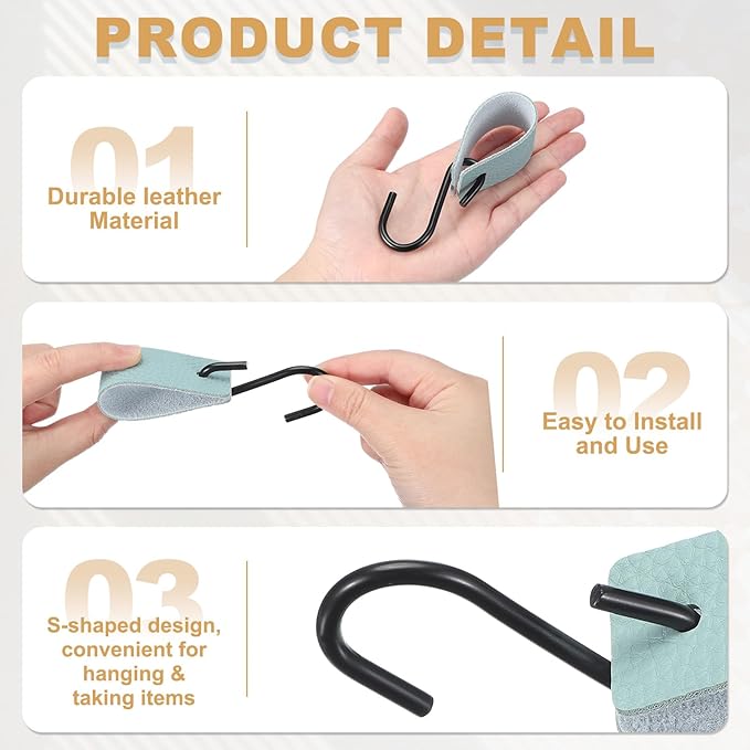 uxcell 12 Pcs PU Leather S Hooks, Multifunctional S Shaped Hooks for Hanging Coat Towel Camping Kitchen Bathroom Handle, Blue