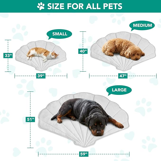 PetAmi Dog Cooling Mat, Sea Shell Shape, Reversible Cooling Nylon Blanket Soft Fleece Pet Pad for Dogs Cats, Summer All Season Use Q-Max>0.3, Large 51x59 in, Light Grey