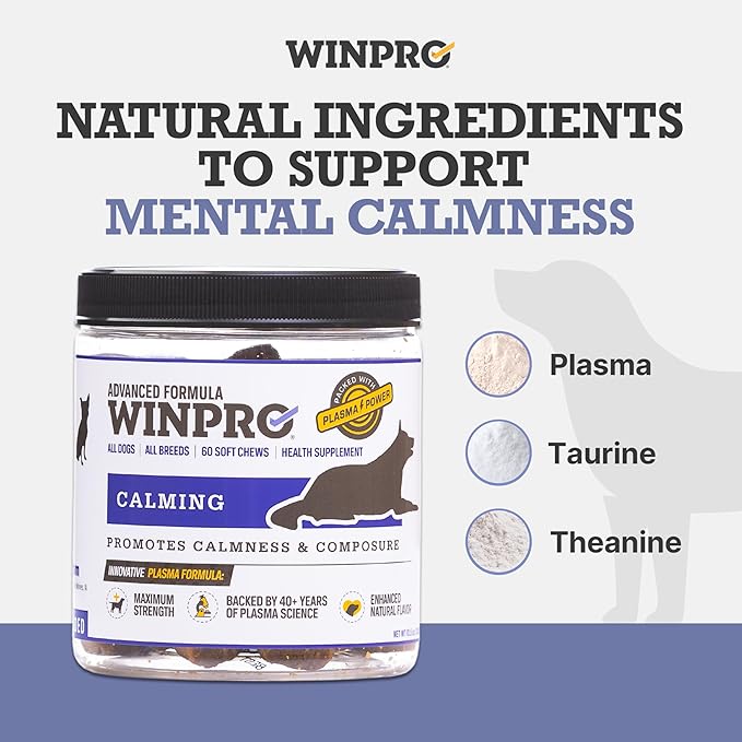 WINPRO Calming Chews for Dogs – Plasma-Powered for Dog Anxiety & Stress Relief– Fast-Acting Dog Calming Chews - Natural Ingredients, Grain-Free - Suitable for All Breeds & Sizes –60 Count Made in USA