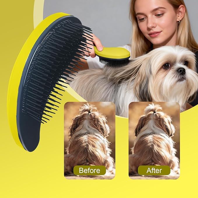 Small Dog Brush - Grooming Tool for Teddy, Yorkies, Maltese, Shih Tzu, Chihuahua - Puppy Hair Brush (Yellow)