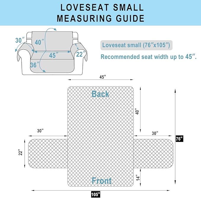 Reversible Loveseat Sofa Covers Couch Cover Furniture Protector(Loveseat Small,Dark Blue/Dark Blue)