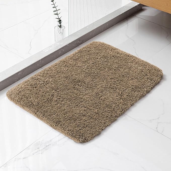 Light Brown Bathroom Rugs 17"x24" - High-Density Microfiber Bath Mat, Fluffy Non Slip Absorbent and Washable Bathroom Mat - Ideal for Small Spaces, Vanity, Toilet, or Pet Mat