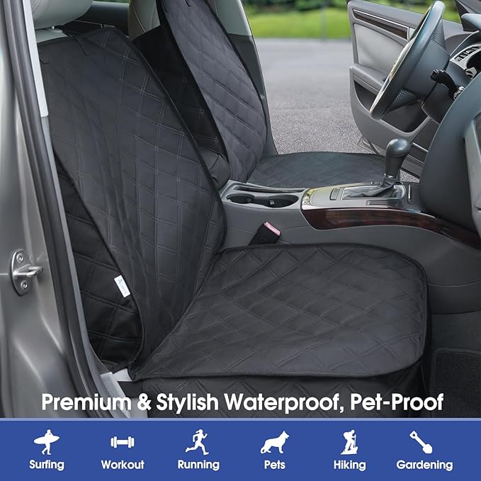 ALLANSING Front Seat Cover with Side Flaps - Waterproof, Durable Captain Seat Protector for Dogs & Humans, Protects from Dirt, Fur, Scratches, Fits Cars, SUVs, Trucks, Minivans(1-Pack)