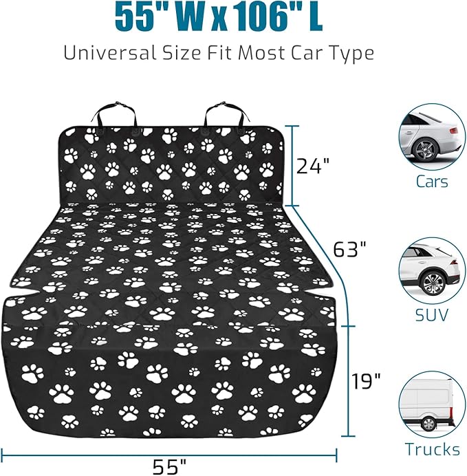Veckle Extra Large SUV Cargo Liner for Dogs 106", Foldable Cargo Cover for Full-Size SUVs & Minivans, Waterproof Pet Trunk Mat with Bumper Flap, Non-Slip, Paw Print