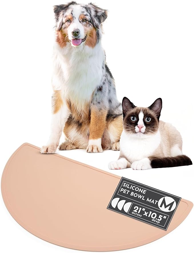 Should We Go? Waterproof Silicone Pet Food Mat - Non-Slip, Spill-Proof Feeding Mats for Floors, Raised Edge Design, Easy-to-Clean Rubber Mat for Dog & Cat Bowls, 21" Across x 10.5" Deep, Medium-Blush