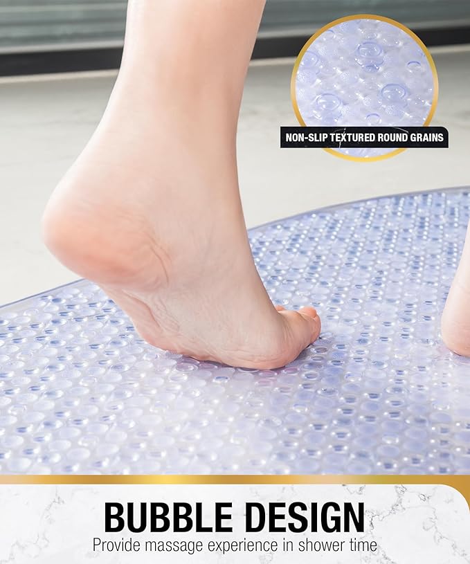 HITSLAM Bathtub Mat Non Slip, 27x15 Inch Bubble Oval Bath Tub Mat for Bathroom, Machine Washable Shower Mat with Suction Cups and Drain Holes, Clear 2 Pack