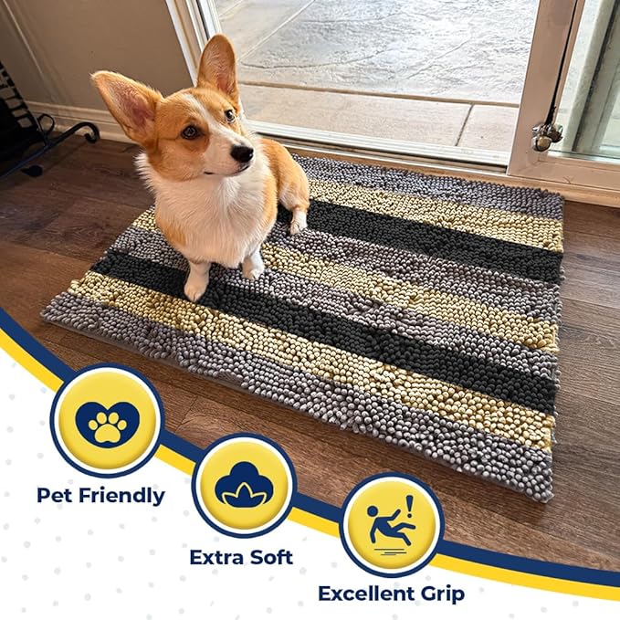 Muddy Mat® Super Absorbent Chenille Dog Door Mat for Muddy Paws – Non-Slip, Machine Washable Indoor Entry Rug, Quick-Dry Pet Mat for Entryway – Sandy Stripes 19"x30"