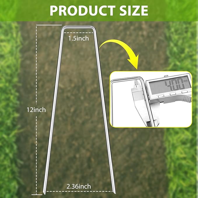 Landscape Staples 12 Inch, 100 Pack 8 Gauge Galvanized Garden Staples U-Shaped Landscape Stakes, Heavy Duty Ground Stakes for Outdoor Decorations, Weed Barrier Fabric, Irigation Tubing, Tent