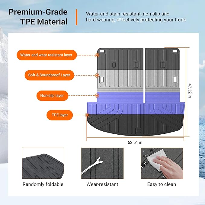 powoq Fuel Cargo Mat Compatible with 2026 Palisade Cargo Liner Trunk Mat Backrest Trunk Liner Replacement TPE for 2026 Palisade Accessories (Trunk Mat with Backrest Mats)