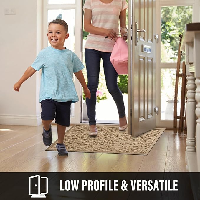 Front Door Mat, Absorbent Dirt Trapping Welcome Door Mat Indoor Outdoor, Non Slip Entry Mat, Indoor Outdoor Door Mats, Fade Resistant, Low Profile Doormat for Entryway, 47×32, Beige