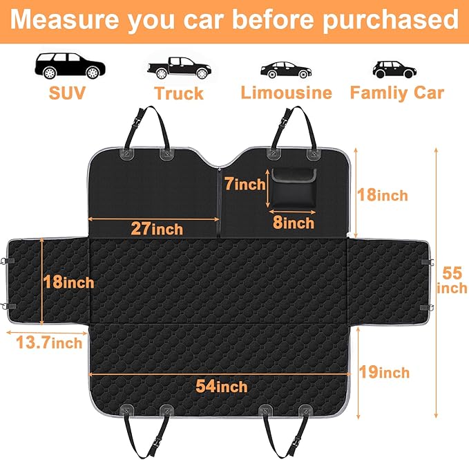 Mancro Dog Car Seat Cover for Back Seat, 2026 Upgraded 600D Heavy Duty Waterproof & Scratch-Resistant Dog Hammock for Car, Back Seat Pet Cover for Dogs with Sedan, Trucks and SUVs, Standard, Black
