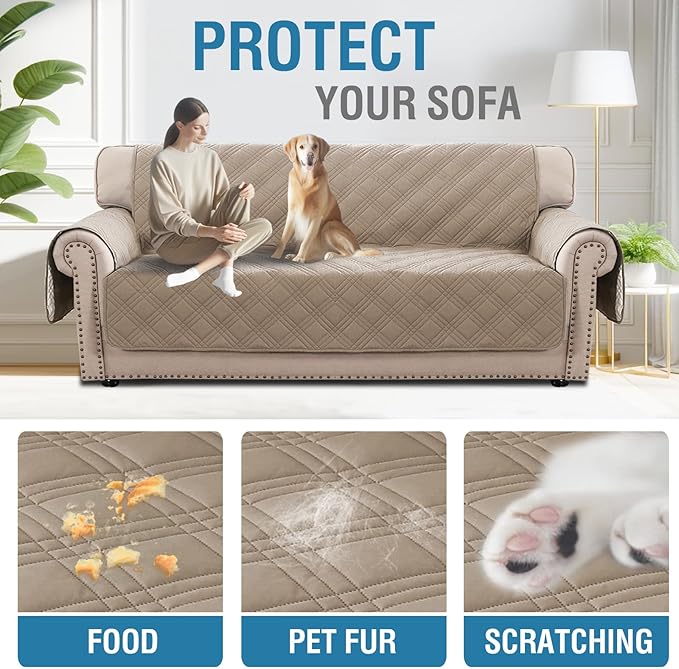H.VERSAILTEX Sofa Covers Waterproof and Washable Modern Sofa Covers Stay in Place with Elastic Straps Thick and Soft Cat Couch Protector (Sofa, Taupe/Beige)