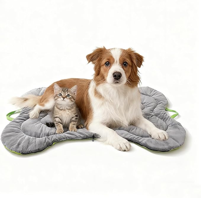 DWCN Outdoor/Car Portable Dog Mat with Handle, All Season Travel Available Washable Dog Crate Sleeping Nap Pad for Medium to Large Dogs Camping and Outdoor Stuff, Park Game Play 47 x 32 Inches, Grey