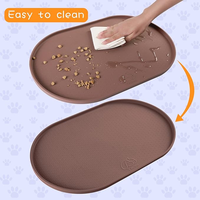 100% Waterproof 0.5" Raised Edge BPA Free Silicone Dog Food Mat, Pet Cat Feeding Mats Contain Spills Protects Floors, Placemats for Cats and Dogs Water Bowl Dishwasher. (Large/XL, Brown)
