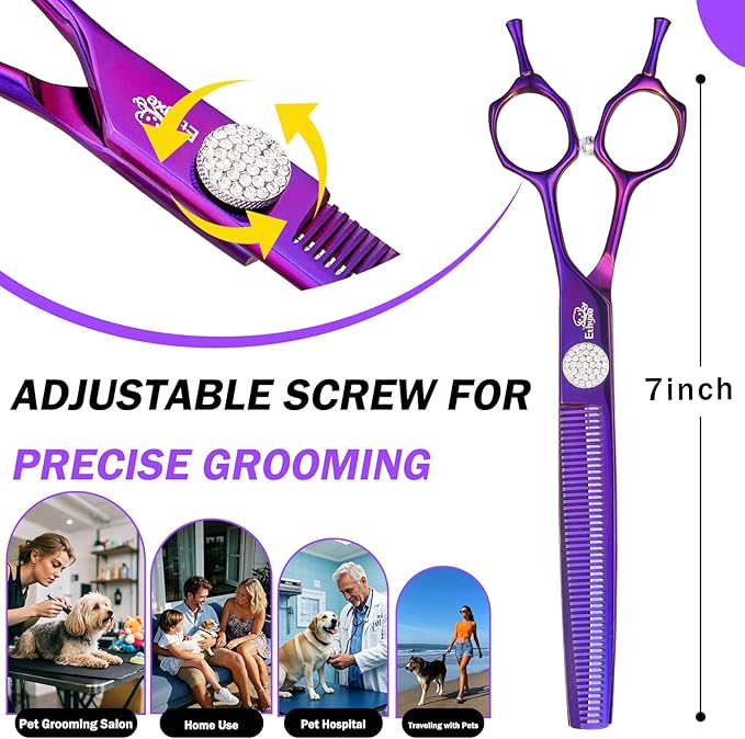 Dog Thinning Shears for Grooming, 48 Teeth Dog Grooming Blending Scissors, Premium 440C Steel Pet Hair Trimming Shears for Groomers, Cats & Pets, Ergonomic Handle with Jewelled Screw