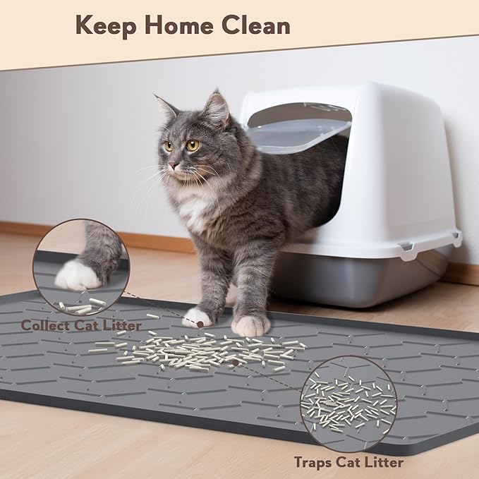 Garoopion Cat Litter Box Mat, Large 34" X 22" Cat Litter Mat, Waterproof Silicone Pad for Floor, Dark Gray