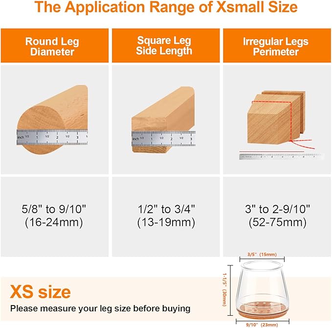 36Pcs Silicone Chair Leg Floor Protectors,Floor Protectors for Chairs,Rubber Chair Leg Protectors for Hardwood Floors,Chair Leg Caps Chair Leg Covers for Wooden Floors(Clear, XSmall)