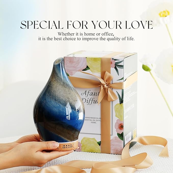 Porseme 150ml Essential Oil Diffuser Glass Color Changing Aroma Air Diffusers Aromatherapy Ultrasonic Cool Mist Humidifier 6 Running Hours Waterless Auto-Off for Sleeping Yoga Office Spa (Galaxy)