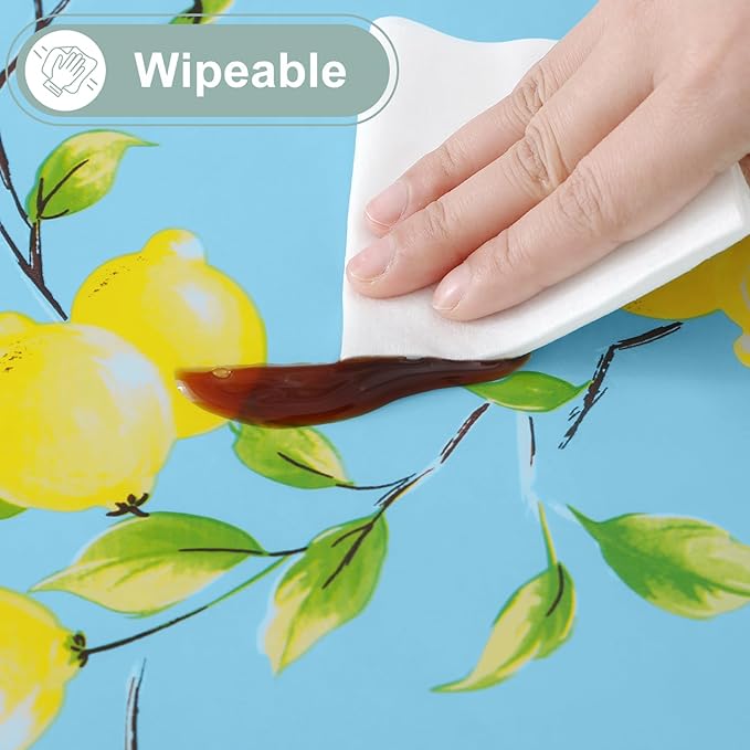 misaya Rectangle Waterproof Vinyl Table Cloth, Wipeable Tablecloth with Flannel Backing, Plastic Table Cover for Dinner, Picnic, Indoor and Outdoor (Lemon, 60" x 102")