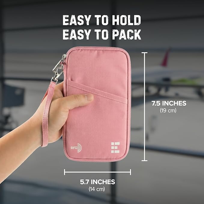 Passport Holder Family up to 6 Passports, Large Passport Wallet and Premium Travel Document Holder Organizer with RFID Anti-Theft Blocking - 7 Bonus RFID Blocking Sleeves - Rose