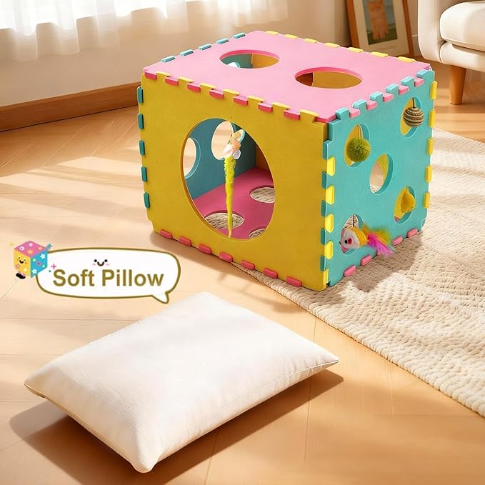 41 Pcs Interactive Cat Toys for Indoor Cats, Kitten Toys with Cute Cat House Bed, Catnip Toys, Chew Rope, Feather Wand, Springs and Balls for Indoor Kittens