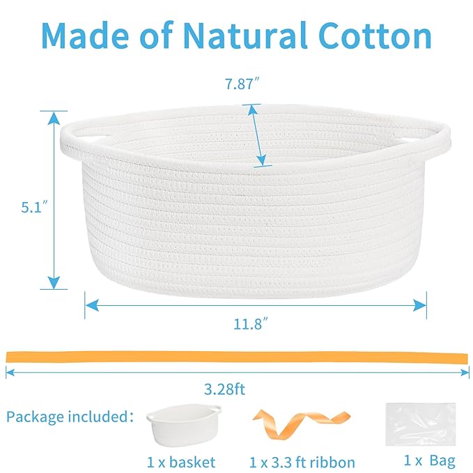 ABenkle Small Basket Empty Gift Basket, Decorative Boho Rope Woven Nursery Storage Organizer Dog Toy Baskets for Baby Showers Christmas Easter with Gift Bags and Ribbons, 12"X 8" X 5"
