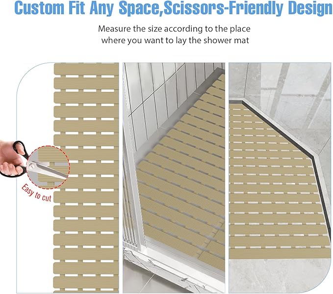 Shower Mat Non-Slip Bath Mat for Tub and Shower Stall,236 Suction Cups with Drain Holes, Quick Dry Machine Washable, Extra Grip for Stand Up Showers, Bathroom Essentials 24x24 Inch (Brown)