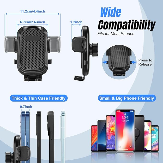 This Hill 2-in-1 Car Cup Phone Holder Expander with Adjustable Base, 360 Rotation, Compatible with iPhone, Samsung & All Smartphones up to 7" (Black)
