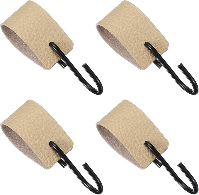 uxcell 4 Pcs PU Leather S Hooks, Multifunctional S Shaped Hooks for Hanging Coat Towel Camping Kitchen Bathroom Handle, Beige