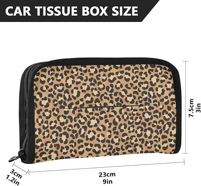 Car Tissue Holder Car Napkin Holder Car Tissue Box Dispenser Storage Case Sun Visor Mask Holder with Adjustable Straps Reusable Refillable Brown Leopard Print