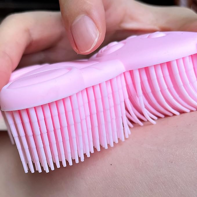Premium Sensory Brush for Kids or Autism,Soft Silicone Body Scrubber,2 in 1 Sensory Room Occupational Therapy Sensory Brushes,Silicone Loofah,Pet Shower Brush Bath Brush Shampoo Brush(Bear-Pink)