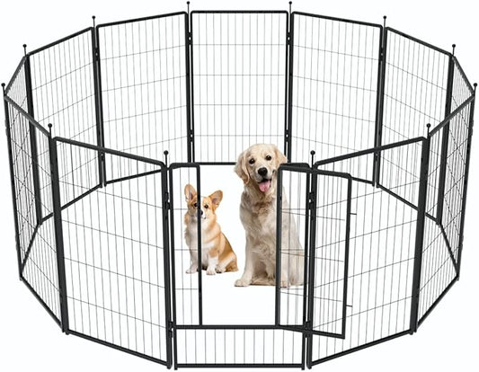Dog Playpen 42 inch 12 Panels for Indoor & Outdoor Use – Heavy-Duty Metal Pet Fence with Ground Stakes, Rounded Ball Tops for Safety, Stable & Foldable Design, Easy to Assemble