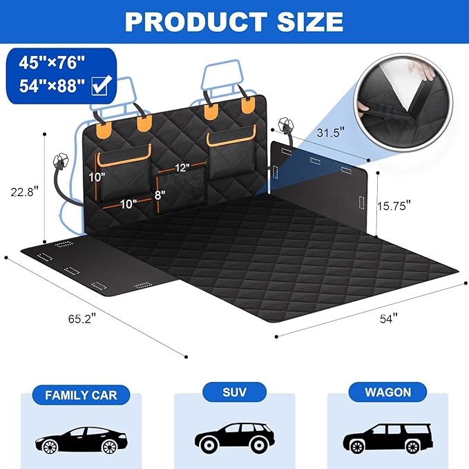 EasyHaWei 4-in-1 SUV Cargo Liner for Dogs, Non-Slip Water Resistant Pet Trunk Mat with Side Flaps Protector & Back Seat Organizer, Dog Backseat Cover for SUVs Vans（54" W x 88" L）
