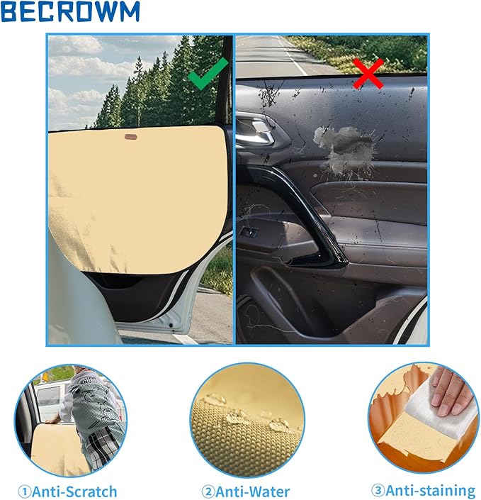 2 Packs Dog Car Travel Accessories - Door Seat Protector Cover for Vehicle, Pet Scratch Guard, Waterproof Nail & Claw Protector for Car Travel (Beige)