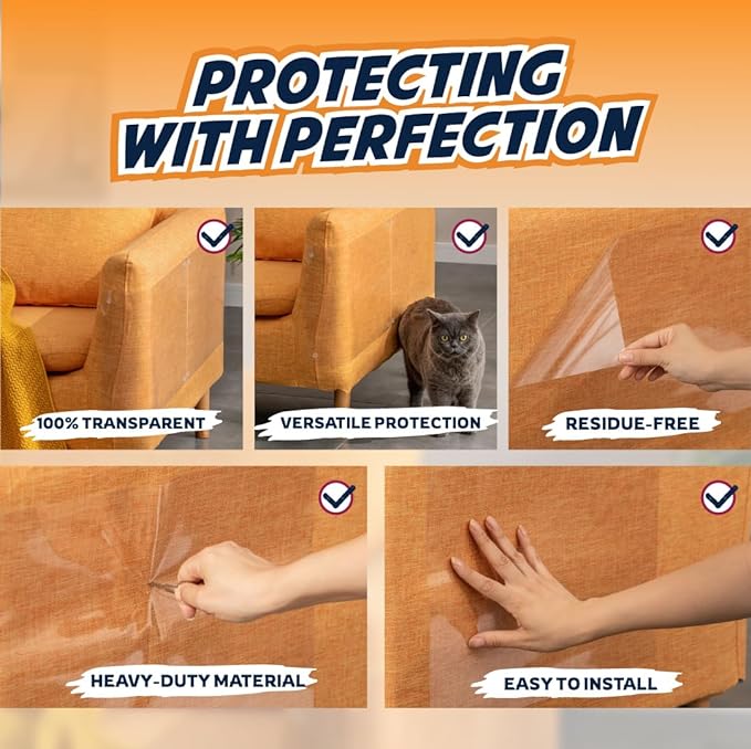8 Pack Cat Scratch Furniture Protector Sheets – Matte Finish Couch & Sofa Guard from Cat Claws – Easy Apply, Removable, with Twist Pins (4 XL + 4 Large)