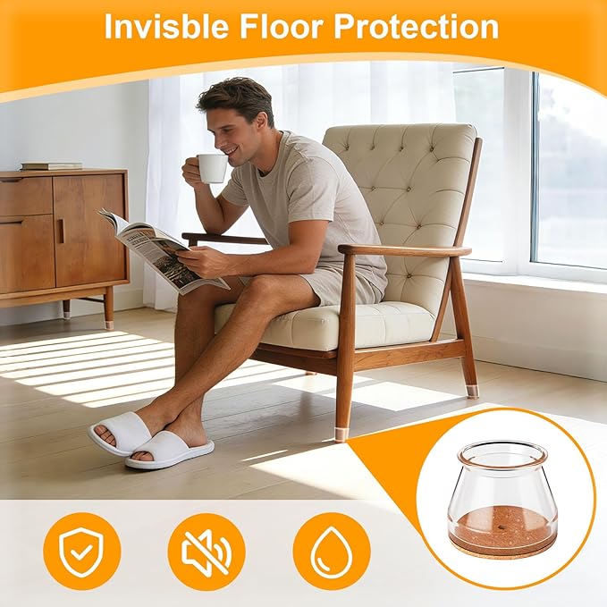 Ansible 24 pcs Chair Leg Floor Protectors, Silicone Felt Furniture Leg Pads Caps Covers for Hardwood Floors (Fit Round Diameter 1-5/16" to 2")