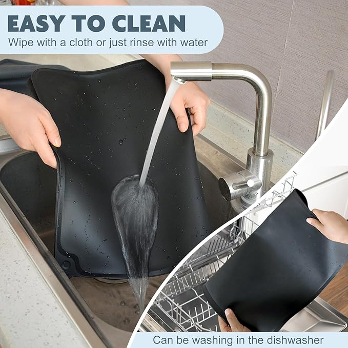 SUNLAND Silicone Pet Feeding Mats for Food and Water Pet Placemat for Dog and Cat Waterproof Non-Slip Feeding Bowl Mat Raised Edge Prevents Residue from Spilling onto The Floor Pets Accessories