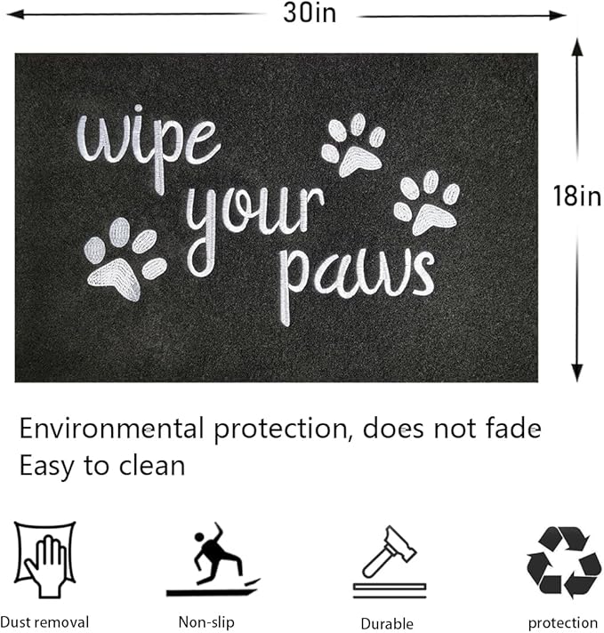 Welcome Door Mats for Entrance Funny Door Mat Wipe Your Paws Floor Mat, Welcome Mats for Front Door Indoor Non Slip Backing Rubber Mat for Outside Dog Doormat Black 18X30 Inch